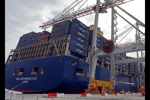 New berth: CMA CGM's 'Marco Polo' helped open the new berth at Southampton. Photo: DP World
